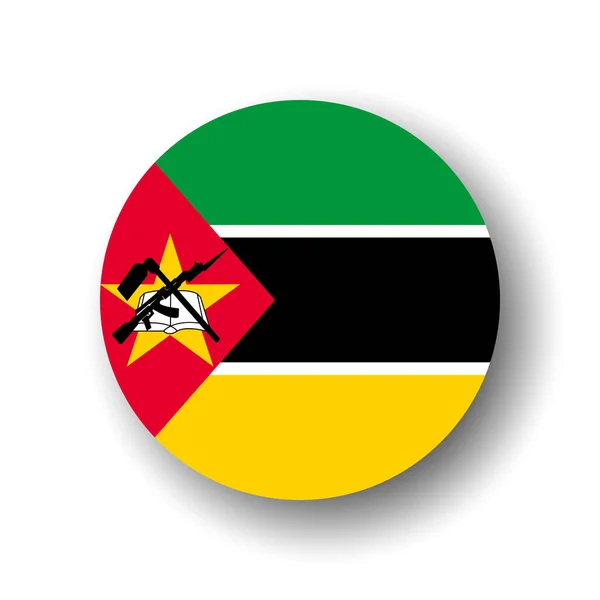 Mozambique Flag Flat Vector Circle Icon Badge Dropped Shadow — 图库矢量图片