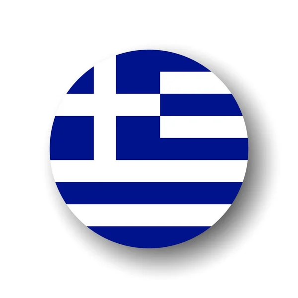 Bandera Grecia Icono Círculo Vectorial Plano Insignia Con Sombra Caída — Archivo Imágenes Vectoriales