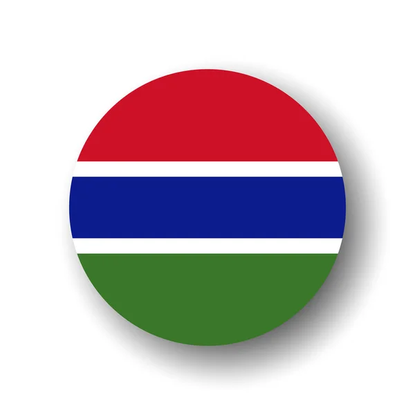 Flaga Gambii Płaska Ikona Wektora Okręgu Lub Odznaka Opuszczonym Cieniem — Wektor stockowy