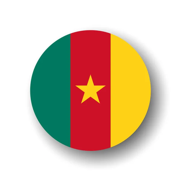 Bandera Camerún Icono Círculo Vectorial Plano Insignia Con Sombra Caída — Archivo Imágenes Vectoriales