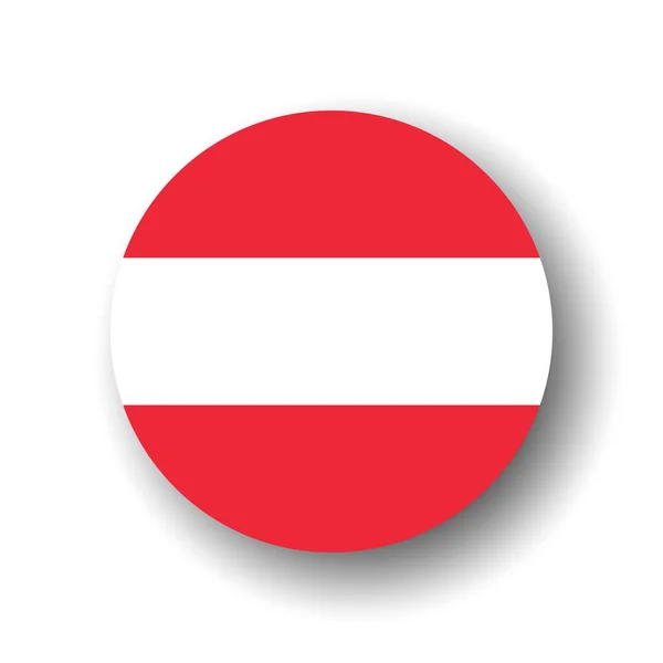 Bandera Austria Icono Círculo Vectorial Plano Insignia Con Sombra Caída — Archivo Imágenes Vectoriales