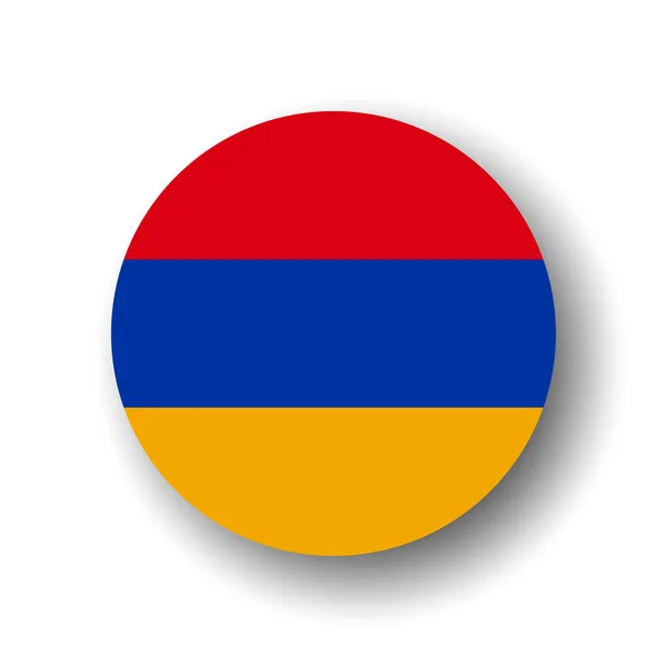 Bandera Armenia Icono Círculo Vectorial Plano Insignia Con Sombra Caída — Archivo Imágenes Vectoriales
