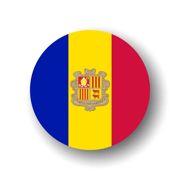 Bandera Andorra Icono Círculo Vectorial Plano Insignia Con Sombra Caída — Archivo Imágenes Vectoriales