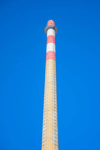 High Industrial Chimney Rising Clear Blue Sky — Zdjęcie stockowe