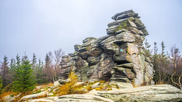 Rock Formation Giant Rocks Czech Obri Skaly Mount Serak Cloudy — Stock Photo, Image