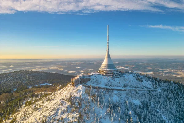 Jested Mountain Modern Hotel Transmitter Top Liberec Czech Republic Sunny — 图库照片
