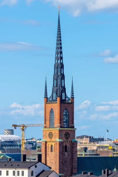 Pointed Church Tower Island Riddarholmen Part Former Medieval Abbey Stockholm — Stock Photo, Image