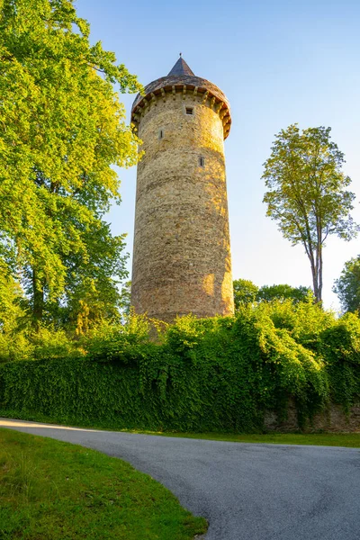 Starobylá Kulatá Kamenná Věž Jakobinka Zbytek Vyhynulého Středověkého Hradu Horní — Stock fotografie