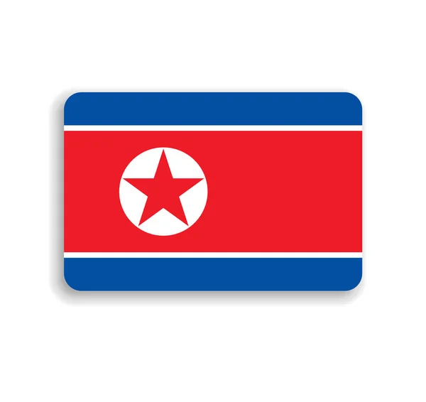 Drapeau Corée Nord Rectangle Vectoriel Plat Avec Coins Arrondis Ombre — Image vectorielle