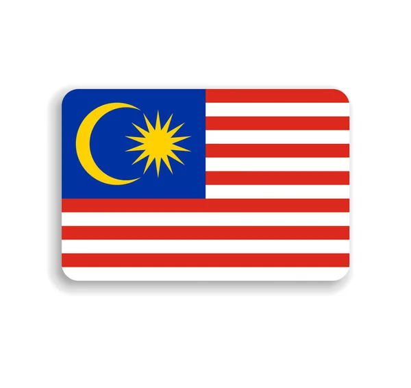 Malezya Bayrağı Yuvarlak Köşeli Düz Vektör Dikdörtgeni Düşen Gölge — Stok Vektör