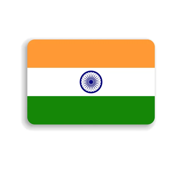 Bandera India Rectángulo Vectorial Plano Con Esquinas Redondeadas Sombra Caída — Vector de stock