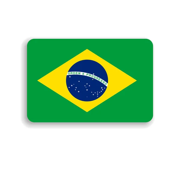 Brezilya Bayrağı Yuvarlak Köşeli Düz Vektör Dikdörtgeni Düşen Gölge — Stok Vektör