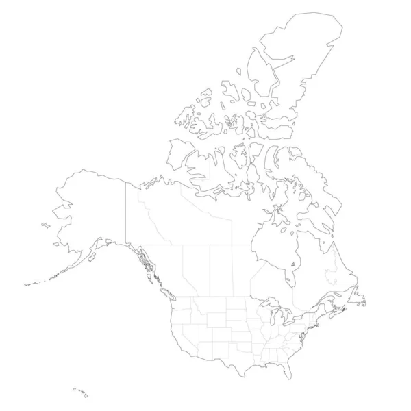 Politická Mapa Správních Oblastí Spojených Států Kanady Prázdná Mapa Černého — Stockový vektor