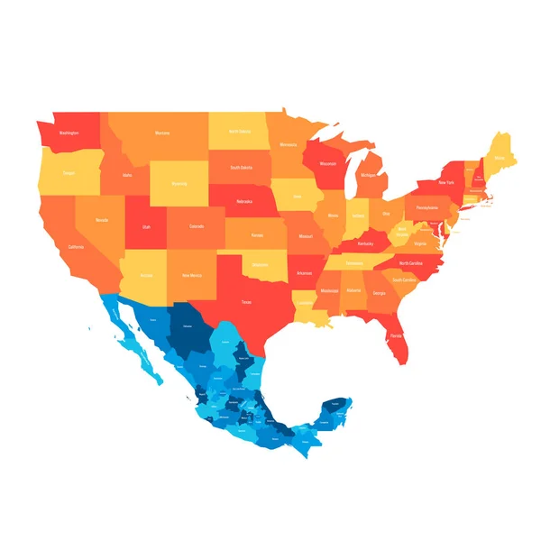 Mappa Politica Delle Divisioni Amministrative Degli Stati Uniti Del Messico — Vettoriale Stock