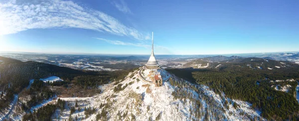 Jested Mountain Modern Hotel Transmitter Top Liberec Czech Republic Sunny — Fotografia de Stock