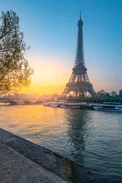 Eiffeltoren Frans Tour Eiffel Silhouet Bij Zonsopgang Zonnige Dag Uitzicht — Stockfoto