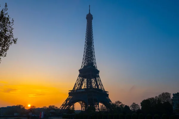 Zonsopgang Parijs Met Een Silhouet Van Eiffeltoren — Stockfoto