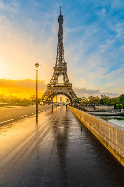 Eiffeltoren Van Jena Bridge Frans Pont Iena Prachtige Zonsopgang Regen — Stockfoto