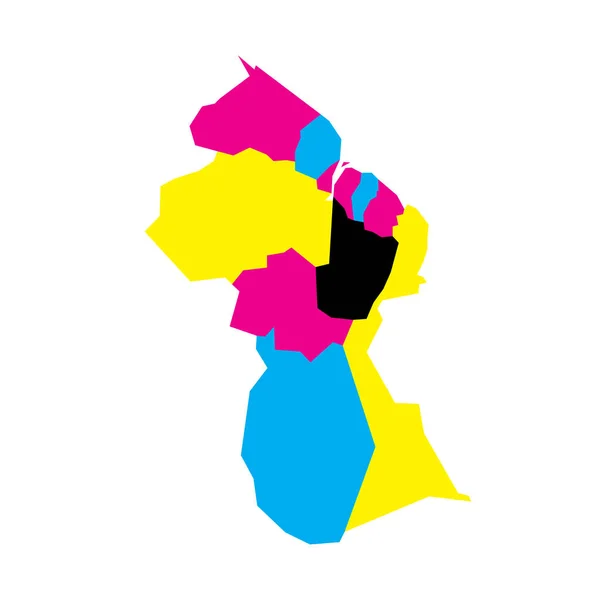 Guyana Politische Landkarte Der Verwaltungseinheiten Regionen Leere Vektorkarte Cmyk Farben — Stockvektor