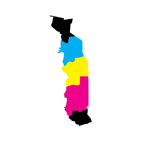 Togo Politische Landkarte Der Administrativen Teilungen Regionen Leere Vektorkarte Cmyk — Stockvektor