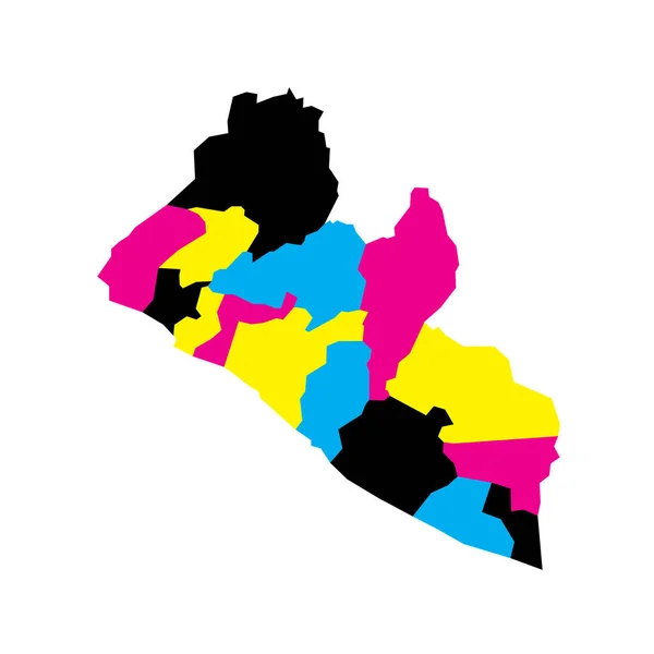 Liberia Politische Landkarte Der Verwaltungseinheiten Landkreise Leere Vektorkarte Cmyk Farben — Stockvektor