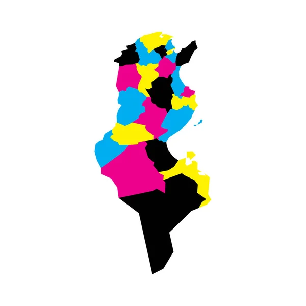 Tunesiens Politische Landkarte Der Verwaltungsgliederungen Gouvernements Leere Vektorkarte Cmyk Farben — Stockvektor