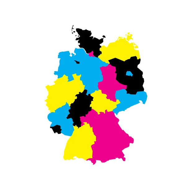 德国行政区划政治地图 联邦国家 Cmyk颜色空白矢量图 — 图库矢量图片
