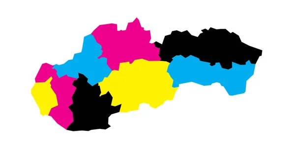 Slowakei Politische Landkarte Der Administrativen Teilungen Regionen Leere Vektorkarte Cmyk — Stockvektor