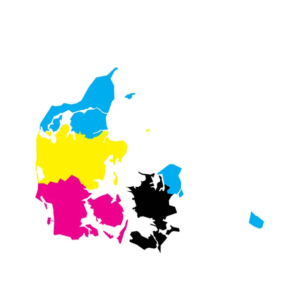 Dánsko Politická Mapa Správních Oblastí Regionů Prázdná Vektorová Mapa Barvách — Stockový vektor