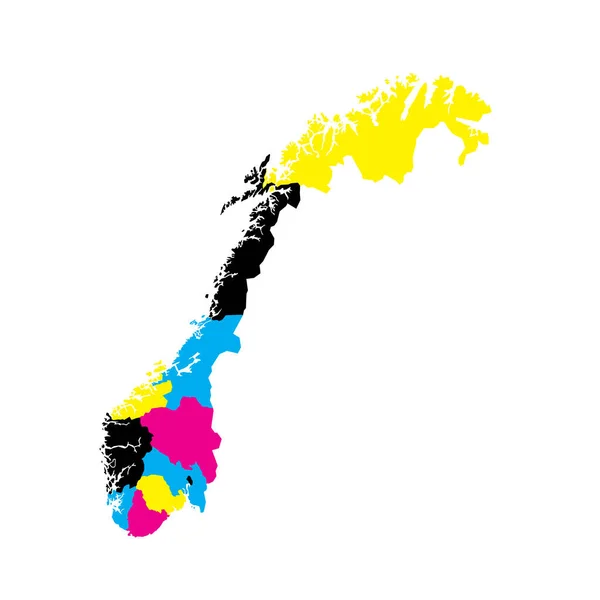 行政区画のノルウェーの政治地図 オスロの郡と自治都市 ブランクベクトルマップ Cmyk色 — ストックベクタ