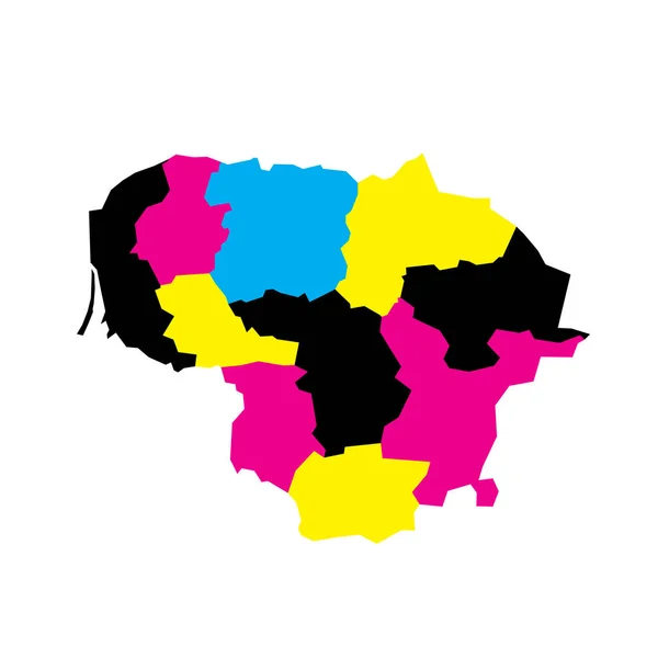 Lituania Mapa Político Las Divisiones Administrativas Condados Mapa Vectorial Blanco — Vector de stock