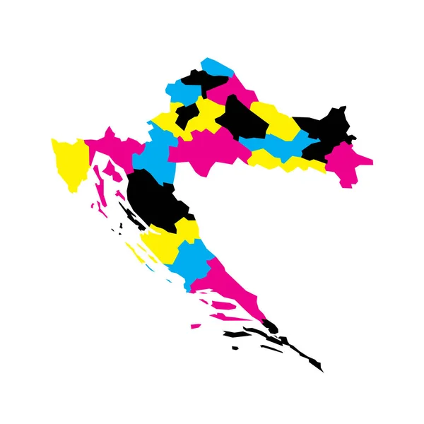 Chorwacja Polityczna Mapa Podziałów Administracyjnych Powiaty Pusta Mapa Wektora Kolorach — Wektor stockowy