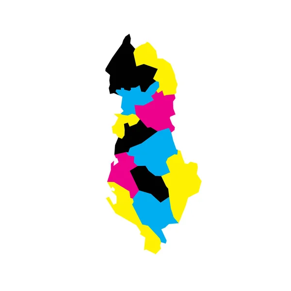 Albanien Politische Landkarte Der Verwaltungseinheiten Landkreise Leere Vektorkarte Cmyk Farben — Stockvektor