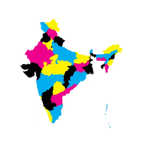 印度行政区划的政治地图 邦和联邦的土地 Cmyk颜色空白矢量图 — 图库矢量图片