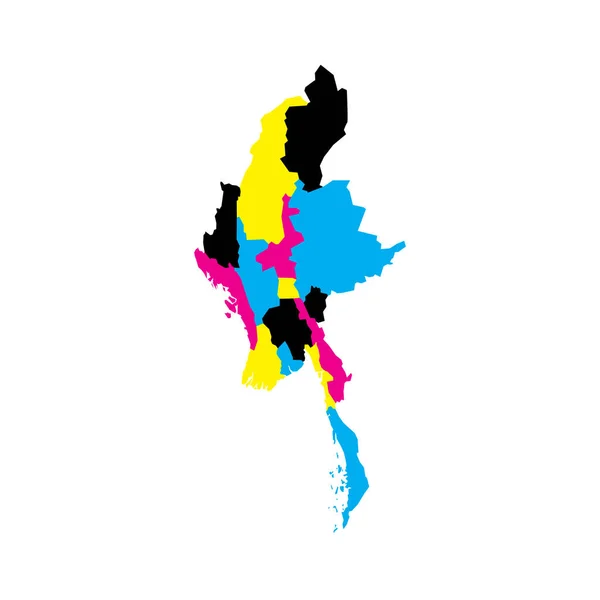 Политическая Карта Административно Территориальных Единиц Мьянмы Штатов Областей Союзной Территории — стоковый вектор