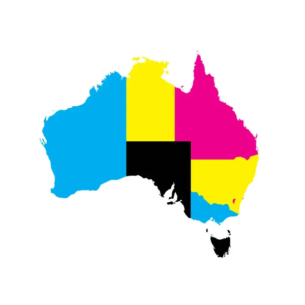 行政区画のオーストラリアの政治地図 州と地域 ブランクベクトルマップ Cmyk色 — ストックベクタ