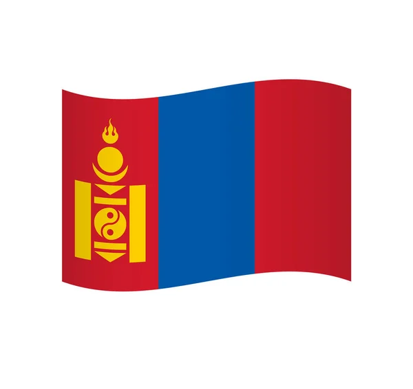Mongólia Zászló Egyszerű Hullámos Vektor Ikon Árnyékolással — Stock Vector