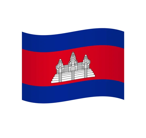 Drapeau Cambodge Simple Icône Vectorielle Ondulée Avec Ombrage — Image vectorielle