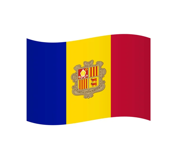 Andorra Vlag Eenvoudig Golvend Vectoricoon Met Schaduw — Stockvector