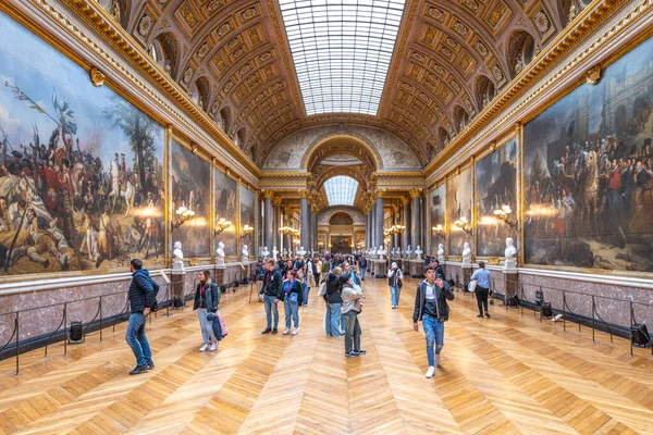 Versailles France Квітня 2023 Галерея Битв Довгий Зал Історичними Картинами — стокове фото