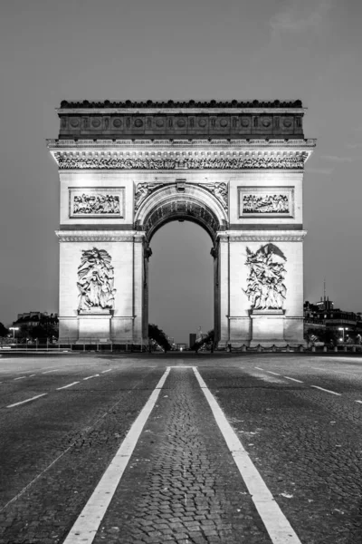 Łuk Triumfalny Szczycie Bulwaru Champs Elysees Nocą Paryż Francja Czarno — Zdjęcie stockowe