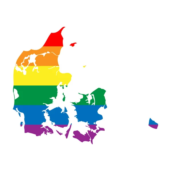 Die Silhouette Dänemarks Landkartensilhouette Regenbogenfarben Der Lgbt Flagge — Stockvektor