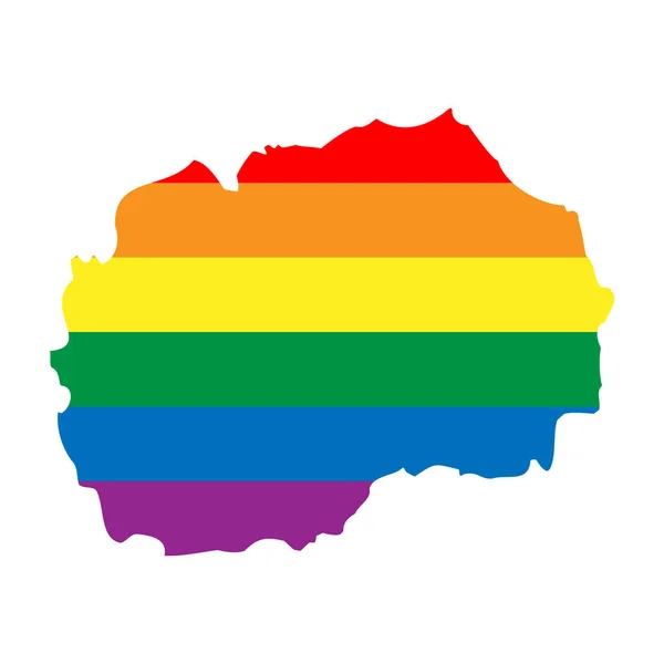 北マケドニアの田舎のシルエット 国地図シルエットで虹色のLgbt旗 — ストックベクタ