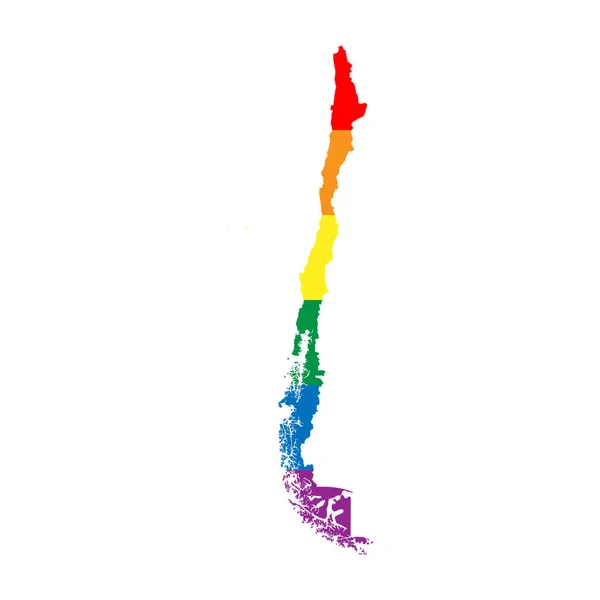 Chile Land Silhouette Landkartensilhouette Regenbogenfarben Der Lgbt Flagge — Stockvektor