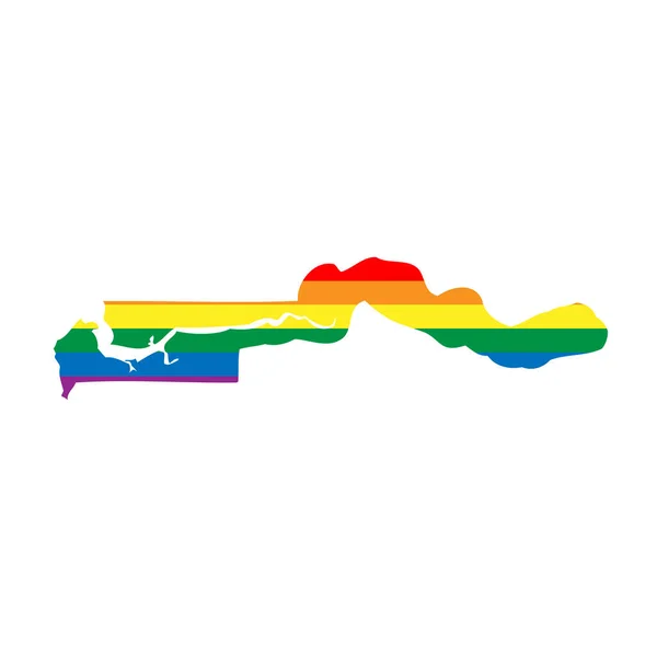 ガンビアの田舎のシルエット 国地図シルエットで虹色のLgbt旗 — ストックベクタ