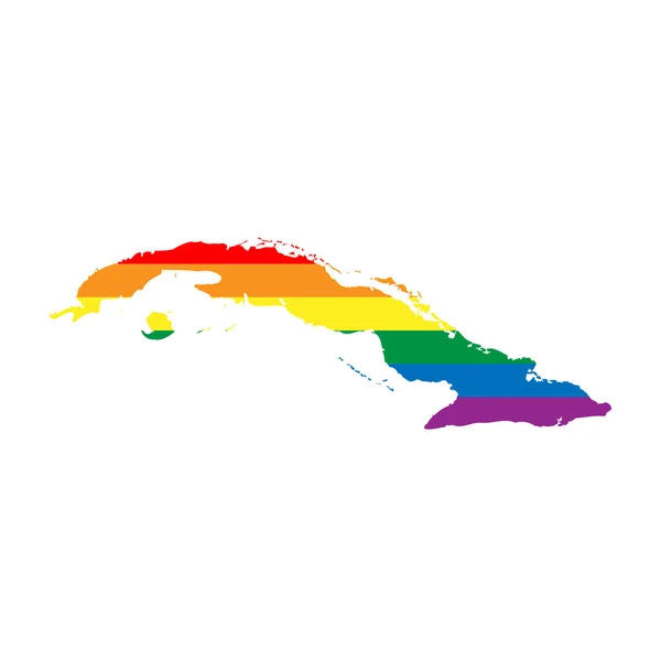 Küba Kırsalının Silueti Lgbt Bayrağının Gökkuşağı Renklerinde Ülke Haritası Silueti — Stok Vektör