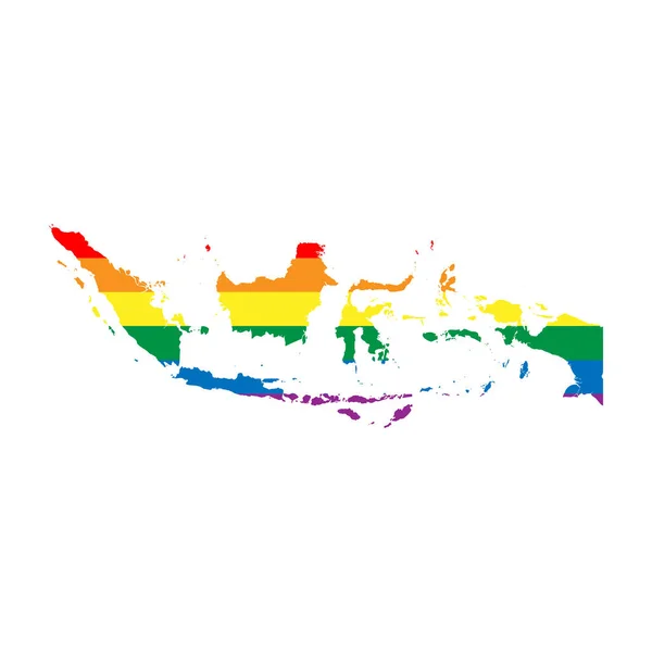 Die Silhouette Indonesiens Landkartensilhouette Regenbogenfarben Der Lgbt Flagge — Stockvektor