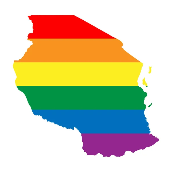 タンザニアカントリーシルエット 国地図シルエットで虹色のLgbt旗 — ストックベクタ