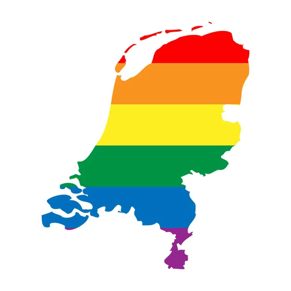 Sylwetka Kraju Holandii Mapa Kraju Sylwetka Tęczowych Kolorach Flagi Lgbt — Wektor stockowy