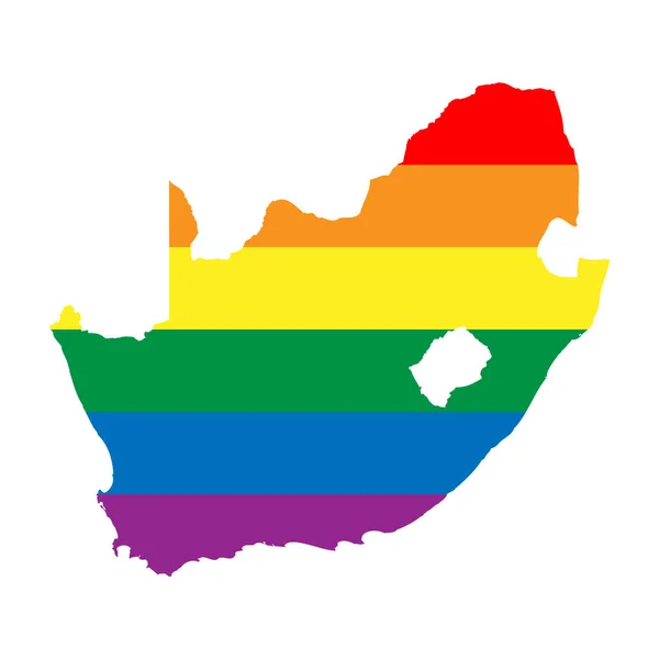 Sydafrikas Landsiluett Land Karta Siluett Regnbågens Färger Hbt Flagga — Stock vektor